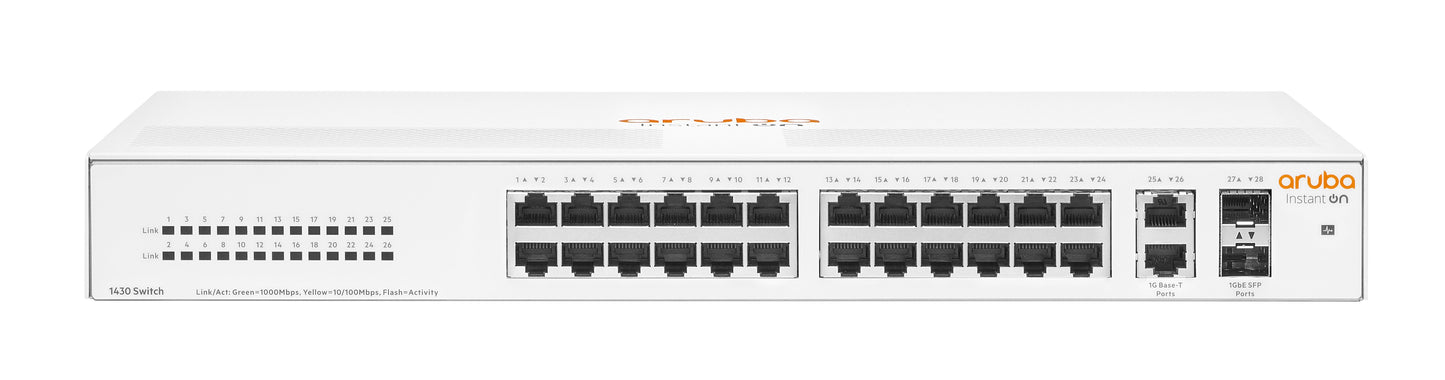 Aruba Instant On 1430 26G Unmanaged Switch, 2 SFP Ports (R8R50A)