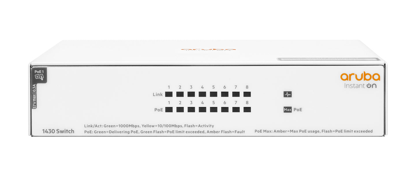 Aruba Instant On 1430 8-Port Class4 POE 64W Unmanaged Switch (R8R46A)